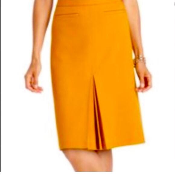 ANN TAYLOR LOFT A-Line Skirt with Kick Pleat Fully lined 8 Mustard midi career - Picture 1 of 16